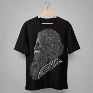 Home rabindranath tagore intricate line art black t shirt | premium monochrome portrait graphic tee