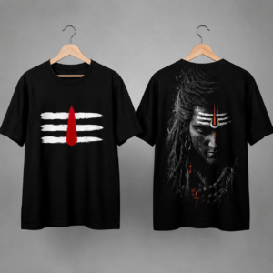 mahadev tripundra front & back graphic t shirt – black