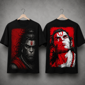 hanuman front & back graphic t shirt – black
