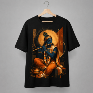 divine krishna playing flute graphic t shirt | spiritual art edition | premium cotton